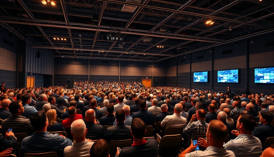 Audience at TechCrunch Disrupt 2025 presentation in a packed conference hall.