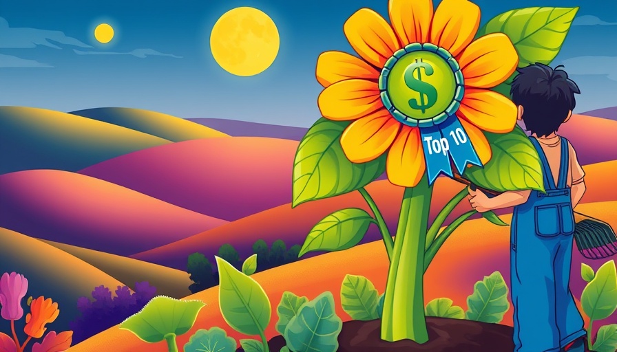 Illustration of business growth capital with dollar flower and 'Top 10' ribbon.
