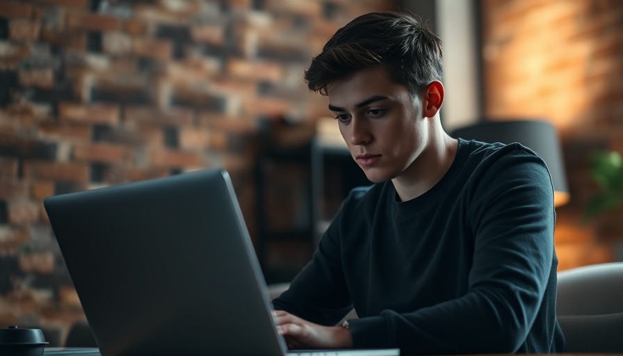 Young man working at night, dim brick backdrop, Sperm Racing Investment.