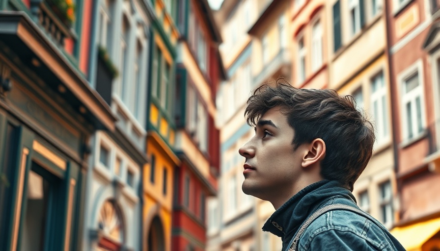 Man in colorful European city, highlighting underrated travel destinations