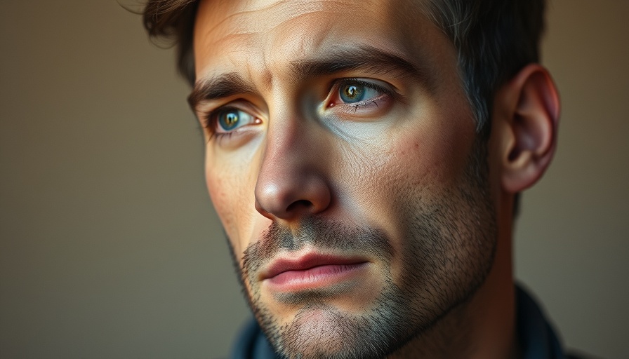 Close-up of a contemplative man with a neutral expression.