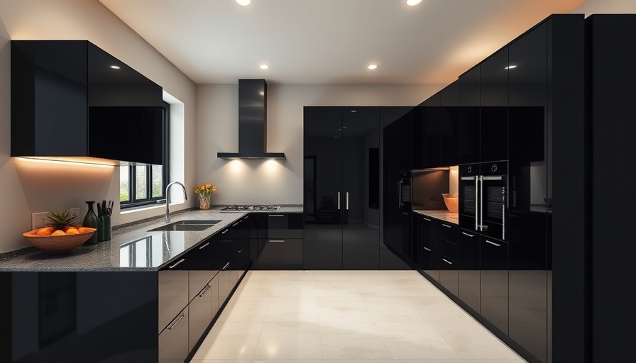 Sleek kitchen with black cabinets in elegant design.