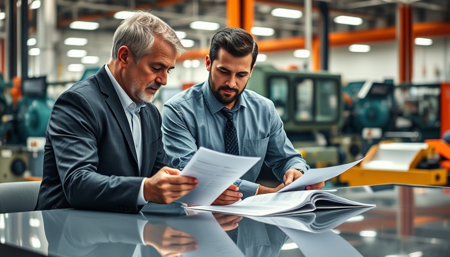 Business team discussing strategies to manage rising costs in a factory setting.