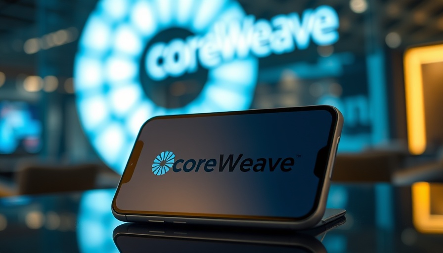 CoreWeave logo on smartphone screen in business setting.