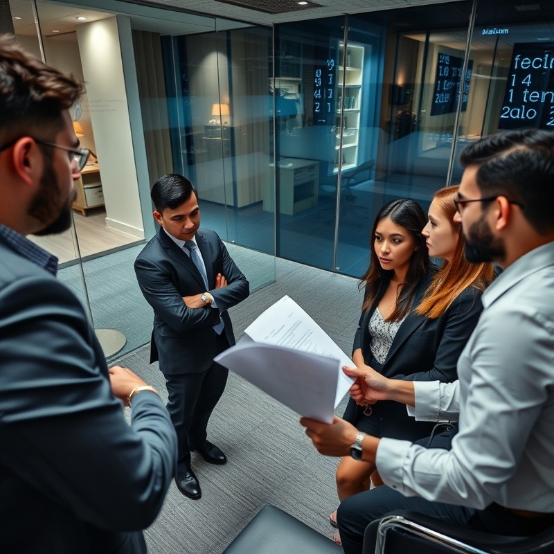 Business compliance meeting in modern office environment