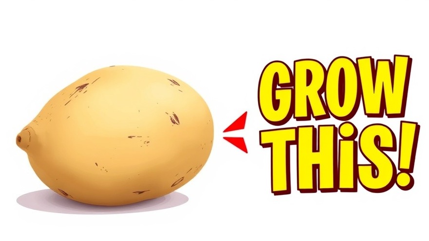 Illustration comparing large and small potatoes for Okanagan gardening, with bold 'Grow This' text.