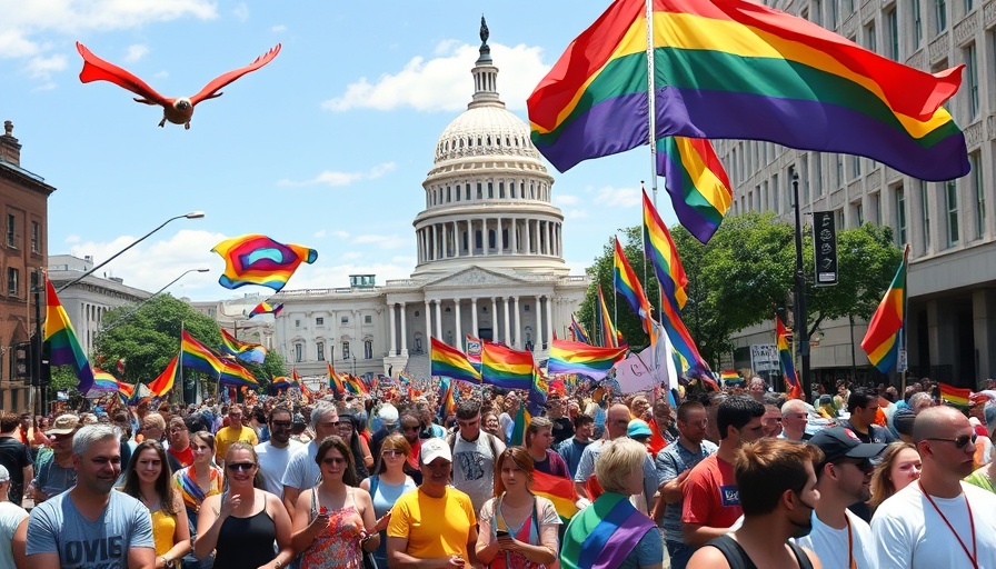 Pride parade with flags near capitol, celebrating diversity.