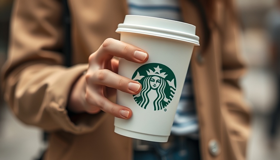 Starbucks cup held by person in casual attire amid earnings drop.