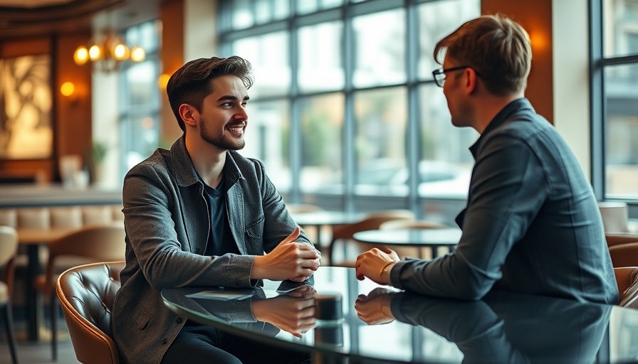 Casual interview in a modern cafe discussing crypto market challenges and innovation.