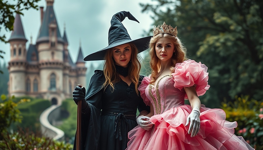 Meet Wicked's Elphaba and Glinda in dramatic attire, mystical backdrop.
