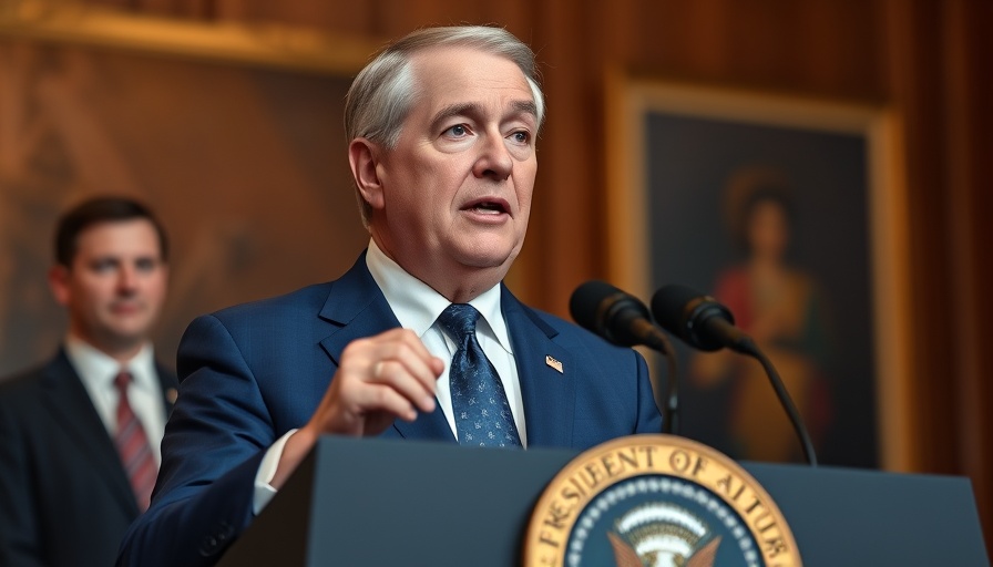Speaker discusses drug price cuts at a podium with presidential seal.