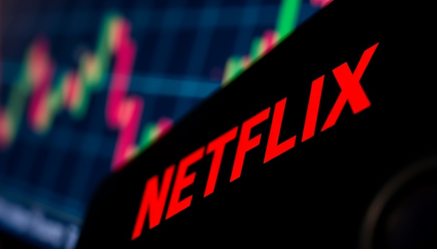 Netflix logo on smartphone with stock graph; ad-supported tier interest.
