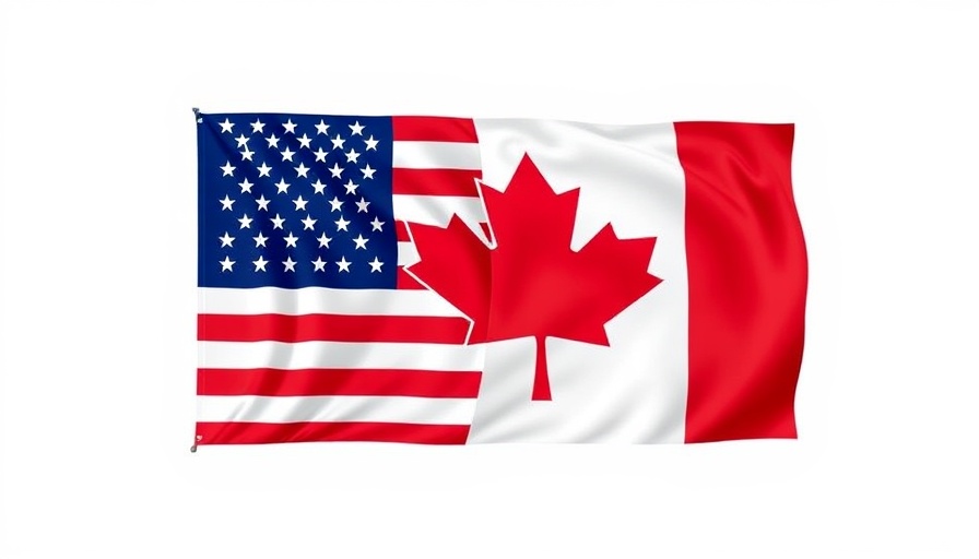 Merged USA and Canada flags representing cross-border sentiment.
