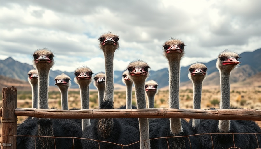 Ostriches behind a fence with mountains, related to avian flu testing.