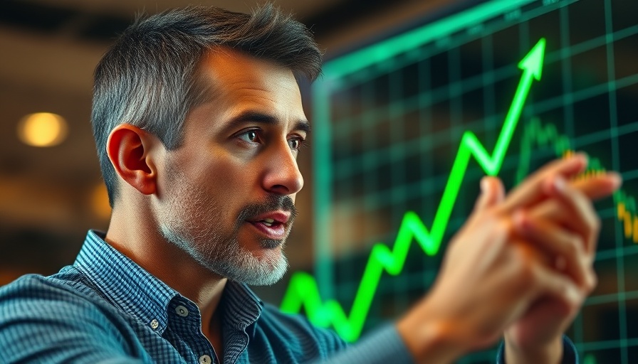 Financial expert discusses market trends with digital growth chart