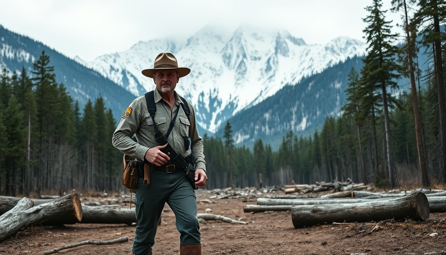 Ranger in Banff landscape showing wildfire impact.