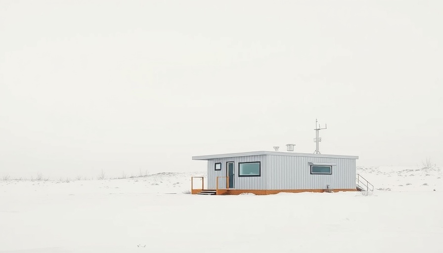 Modern worker camp building in snowy landscape, Site C dam worker camp landfill.
