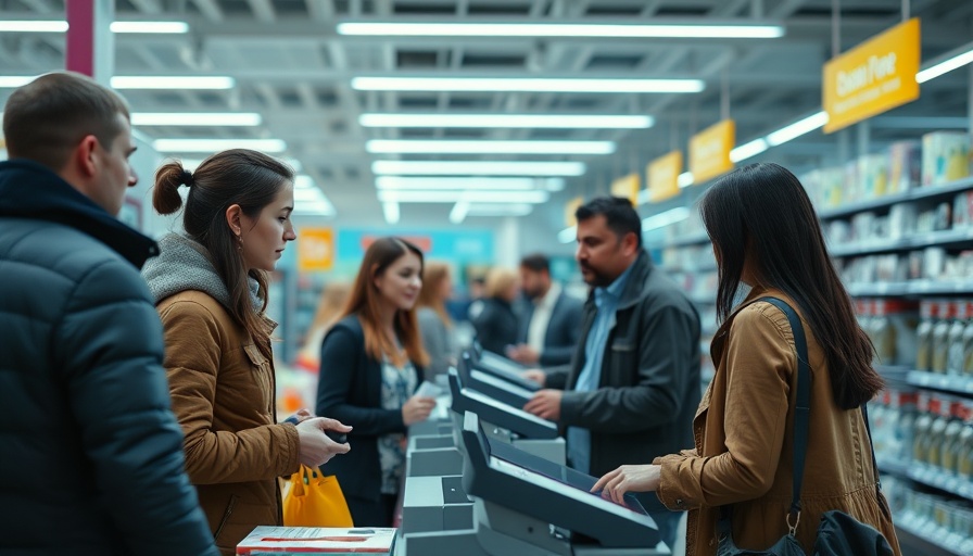 Shoppers at Target self-checkout amid sales outlook concerns.