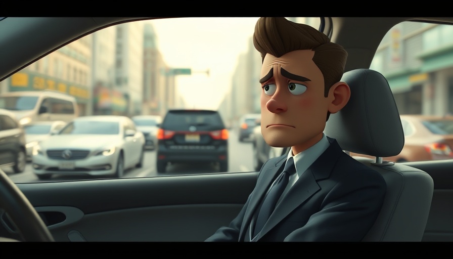 Animated character in traffic, conveying exhaustion, Cultural Impact of Fast Food.