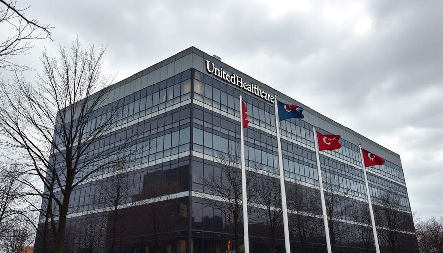 UnitedHealthcare building with flags in winter, health insurance