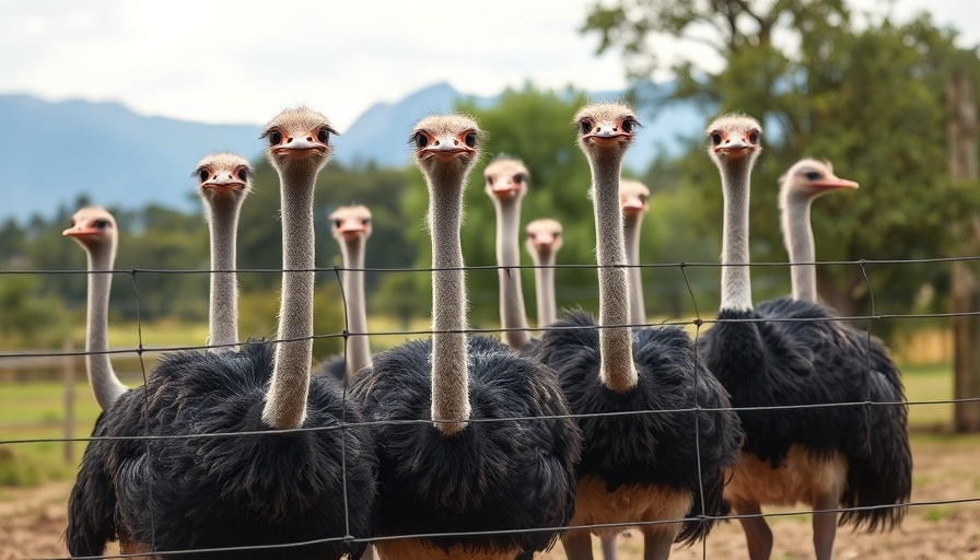 Ostriches standing behind a fence on a farm, related to avian flu research in B.C.