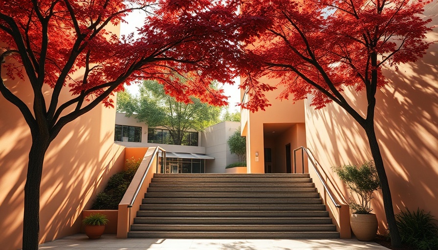 Entrance of a community center with tree shadows emphasizing the growing need for daytime drop-in sites for homeless.