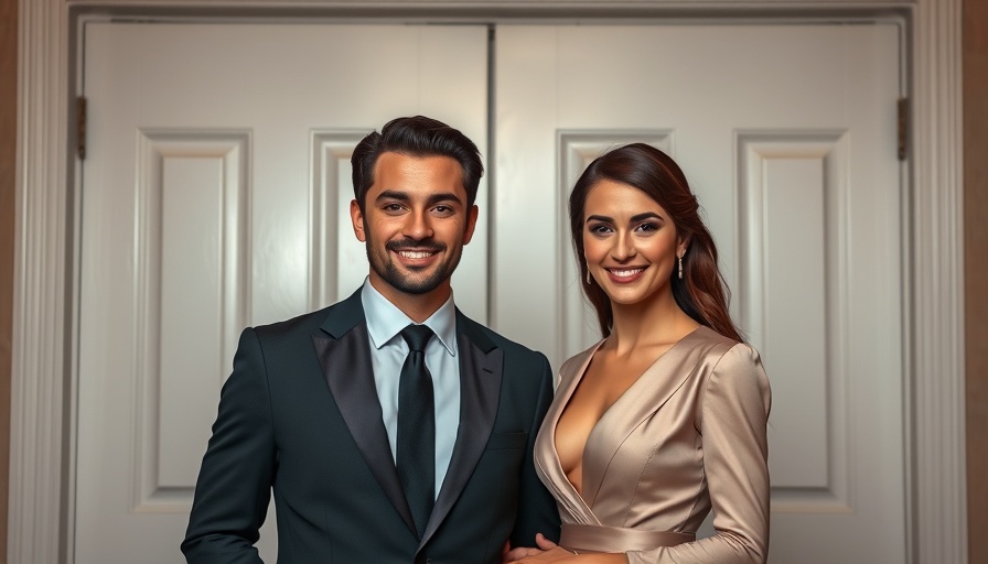 Formally dressed couple posing indoors, ICBC death benefits theme.