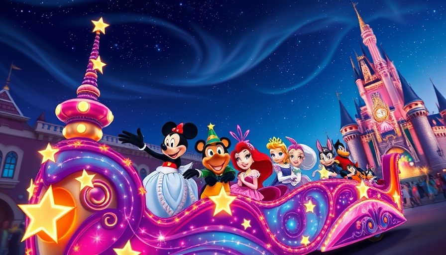 Disney Starlight Dream the Night Away parade with glowing floats.