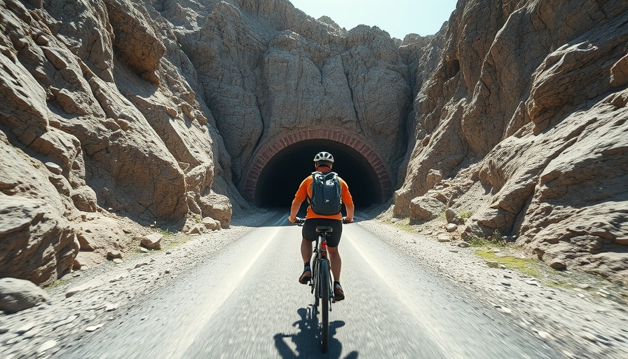 Cyclist at a rocky tunnel in South Okanagan tourism