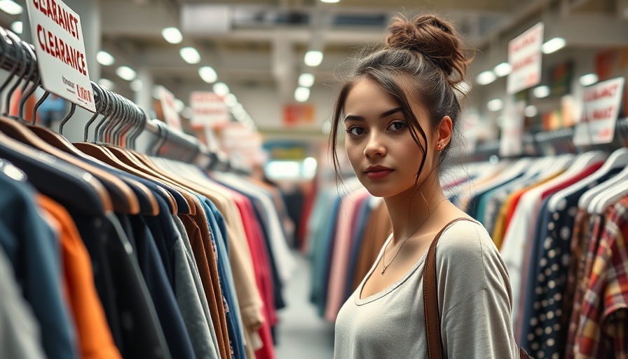 Young woman shopping in clearance section impacted by Trump tariffs.
