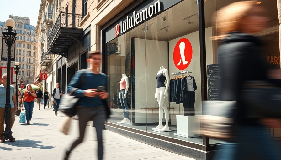 Lively street scene with blurred pedestrian outside Lululemon store.