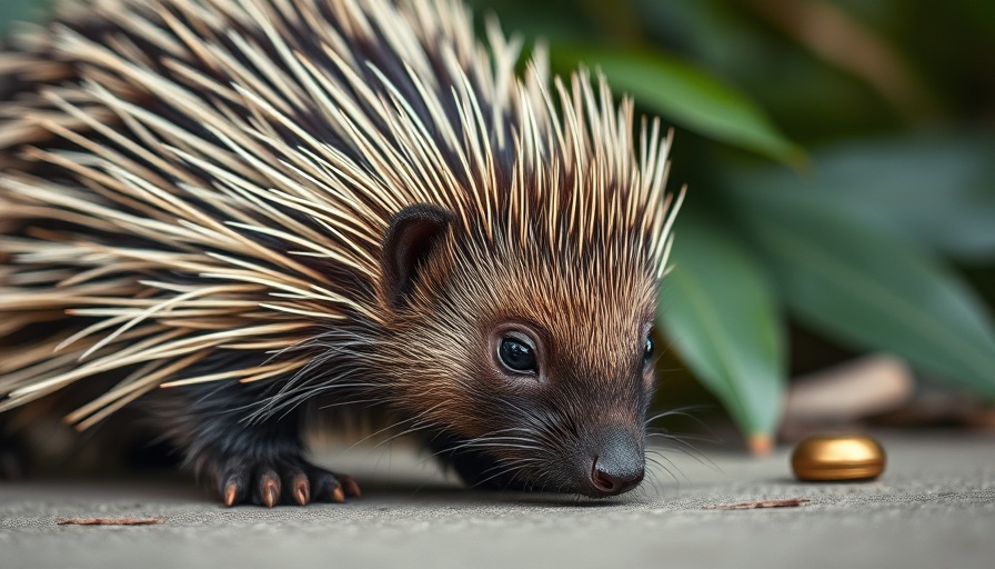 Mackenzie the stowaway porcupine close-up exploring.