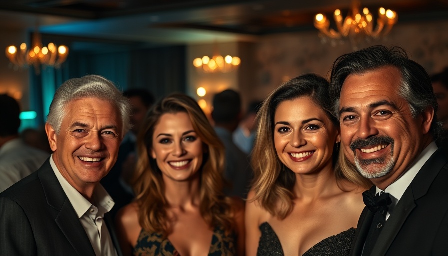 Group of people smiling at a dimly lit social event, Trump's connection topic.