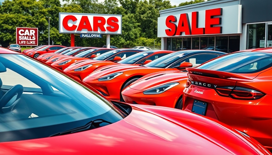 Lineup of red sports cars at dealership highlighting used vehicle prices trends