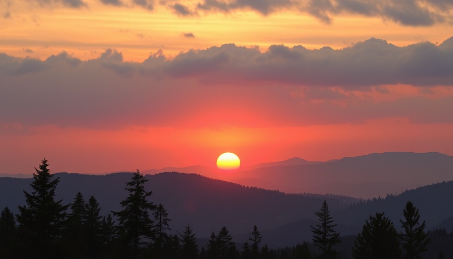 Sunset over smoky mountains; cooler temperatures help B.C. wildfires.