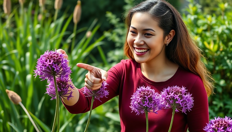 Okanagan June gardening tips with cheerful woman and purple flowers.