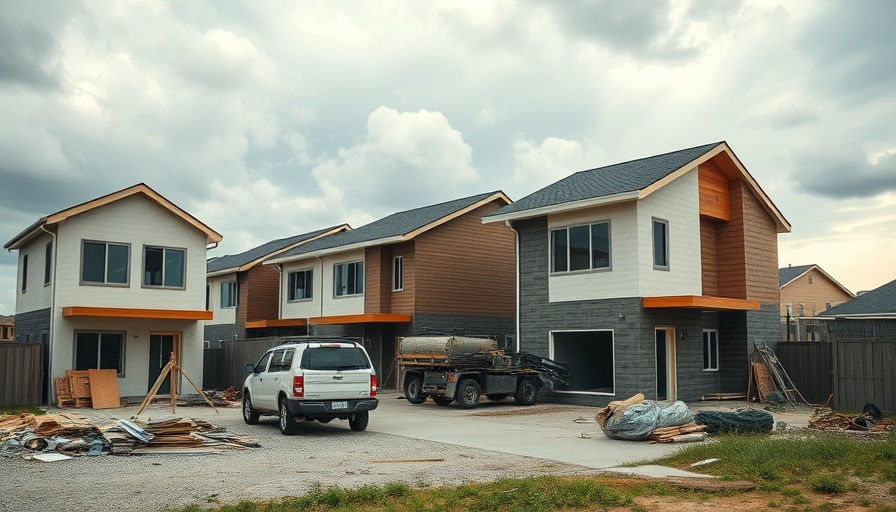 Construction site with unfinished houses reflecting new home sales decline May 2025.