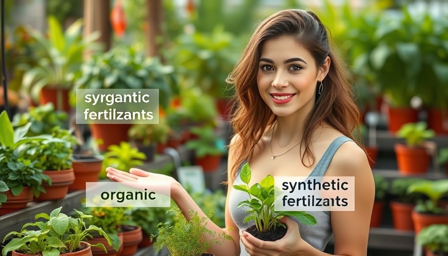 Organic vs synthetic fertilizer discussion with potted plants.