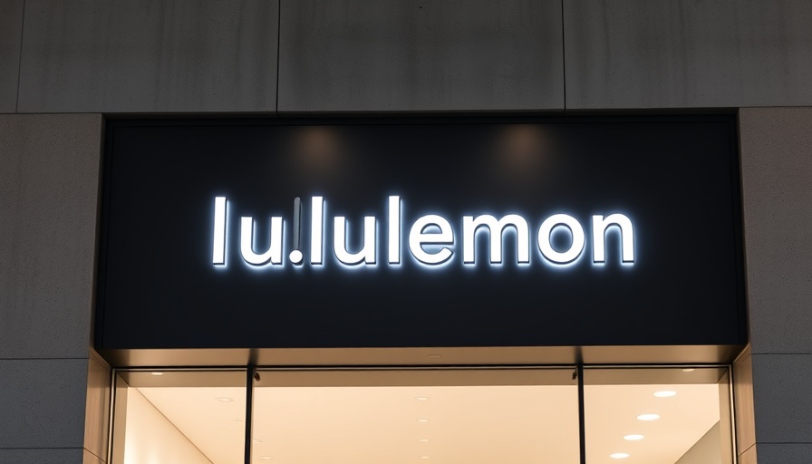 Lululemon logo on a concrete wall, bright and illuminated.
