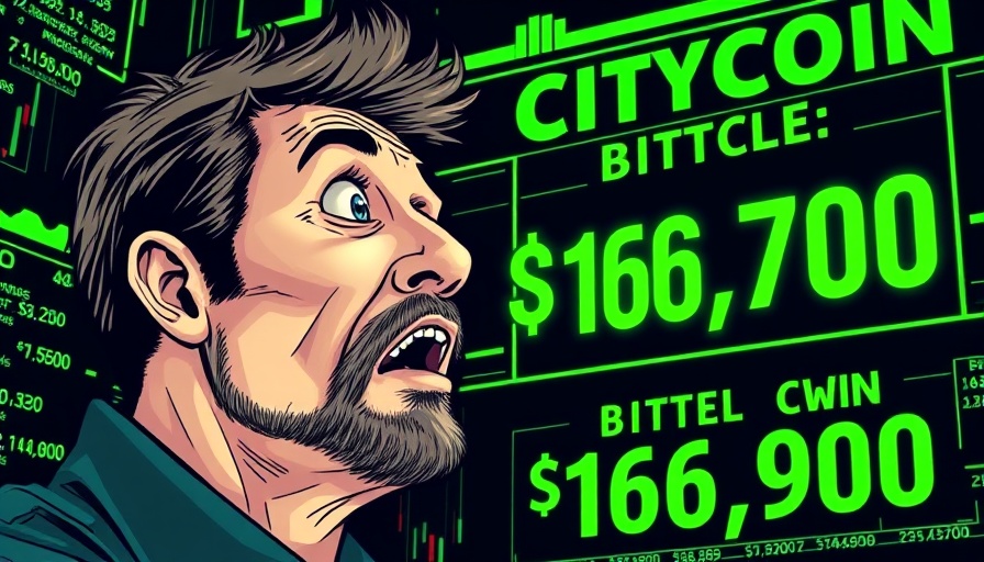 Bitcoin potential to reach $166,000 illustration with surprised man.