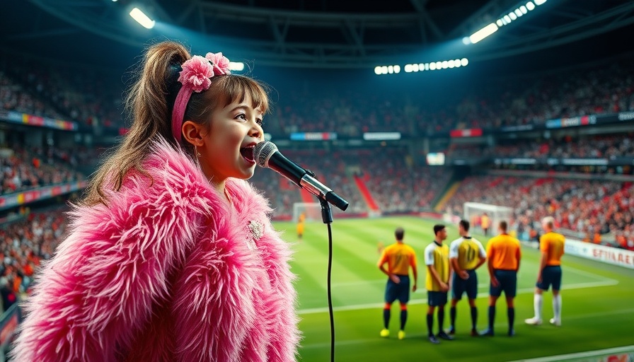 Canadian child opera singer performs at a soccer match.