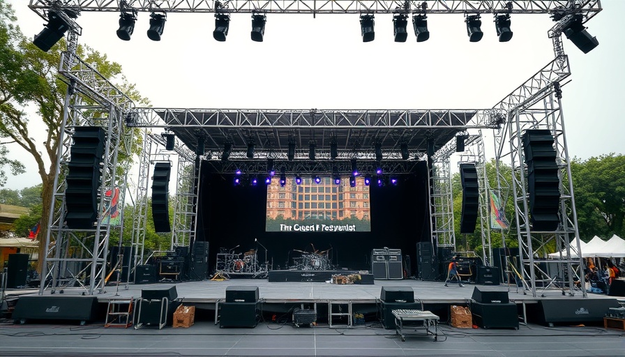 Stage setup at Rock the Lake Music Festival 2025 preparation.