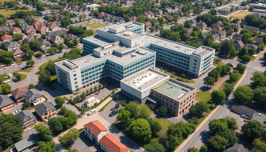 Kelowna General Hospital complex aerial view under clear skies.