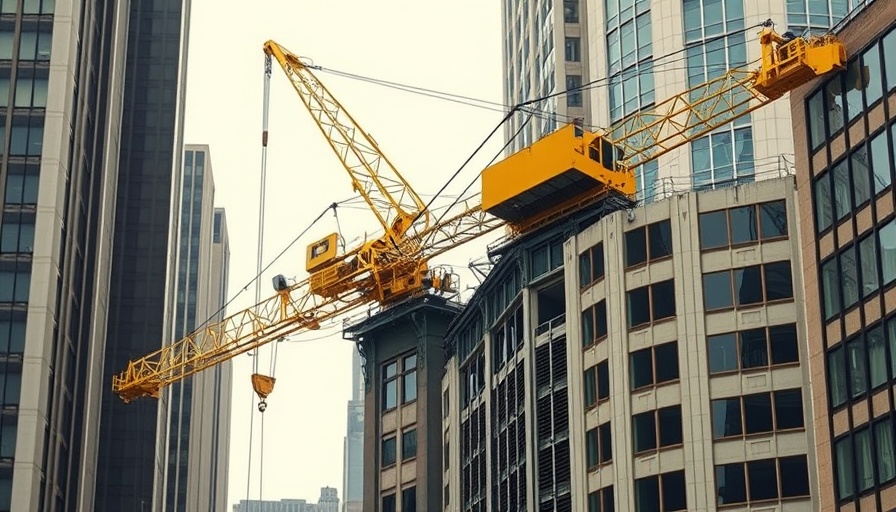 Kelowna crane collapse scene showing damaged crane on building.