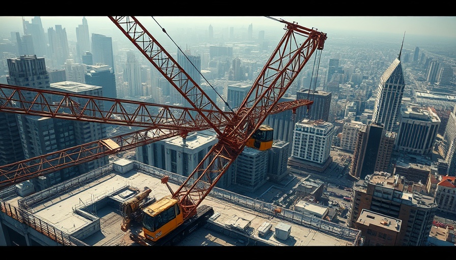 Crumpled crane on Kelowna rooftop highlights construction safety issues.