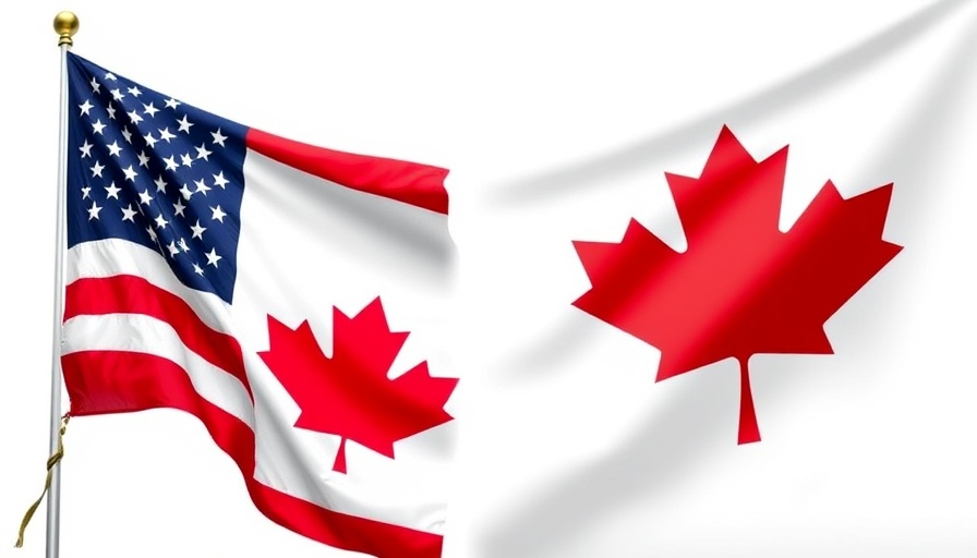 Composite American and Canadian flags symbolizing border relations.
