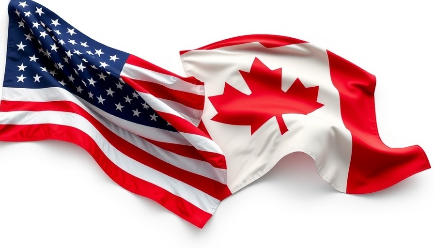 Illustration of merged USA and Canada flags symbolizing impact on border businesses.