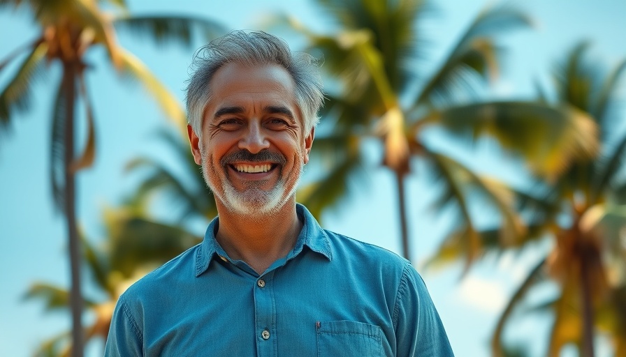 Casual man in tropical setting for Jack Dorsey new app launch.