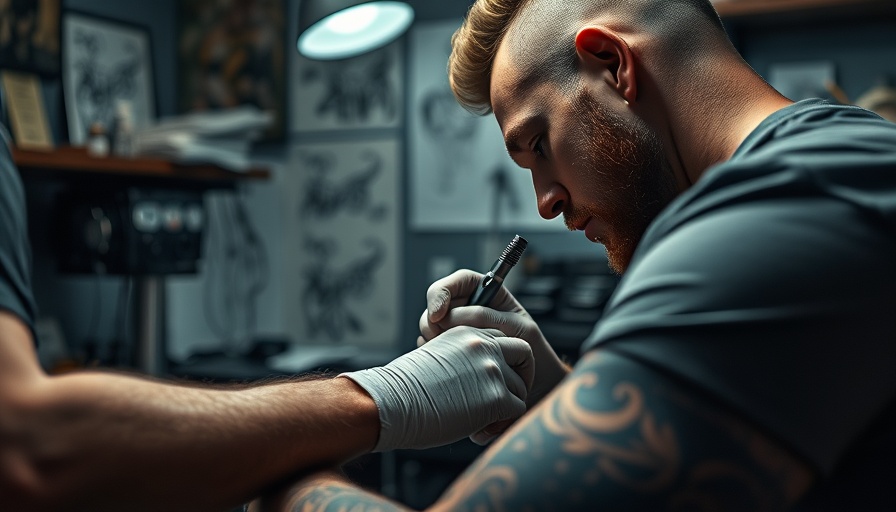 Tattoo artist at Okanagan Tattoo Show working on an arm tattoo.