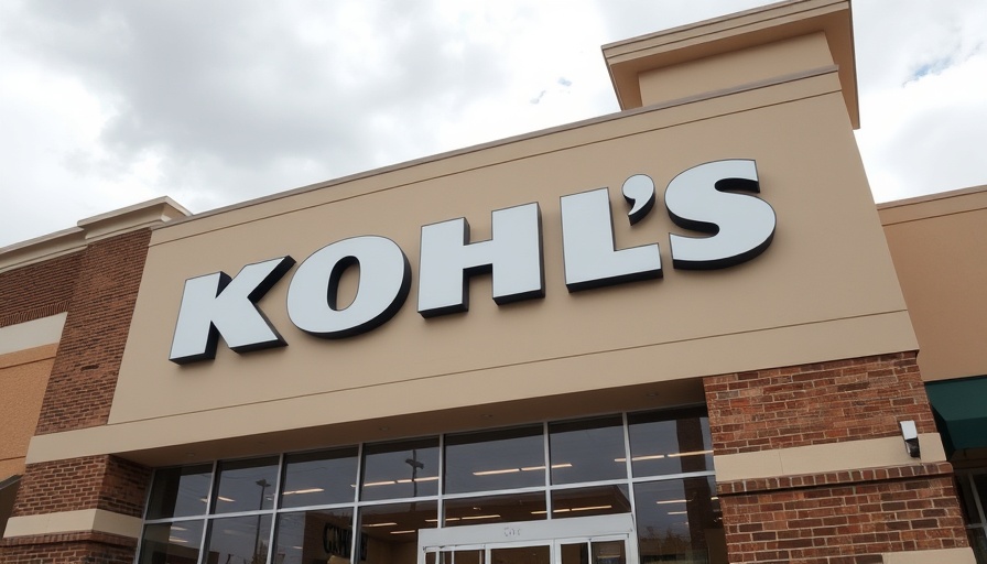 Upward view of Kohl's storefront with overcast sky.